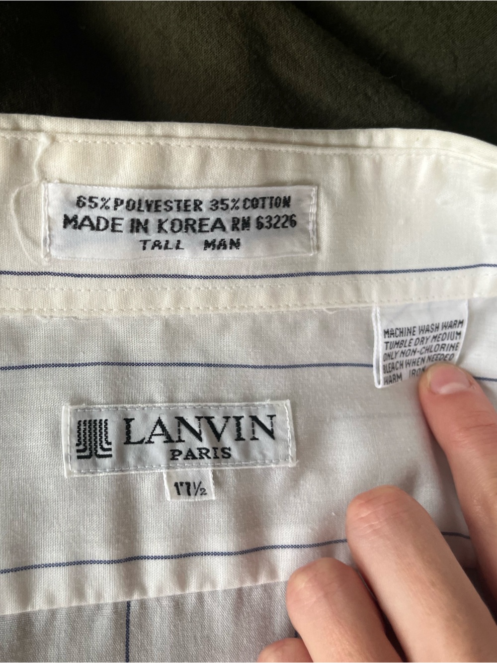 Lanvin Paris Vintage White & Blue Striped Short Sleeve Button Down Shirt